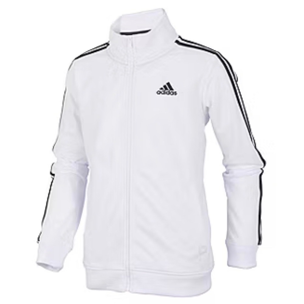 Kids Adidas Track Jacket White Black 3 Stripe‎ Full Zip Size 18 20